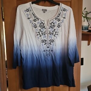 JM Collection White and Blue Ombre Tunic